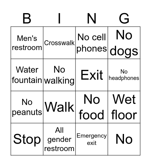 Community Signs Bingo Card