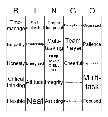 Medical Profession BINGO Card