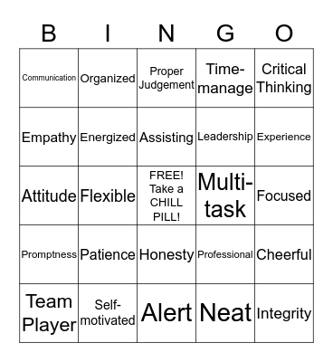 Medical Profession BINGO Card