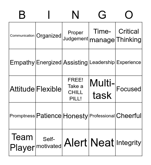 Medical Profession BINGO Card