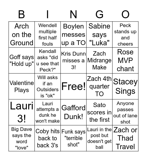Bulls Bingo Card