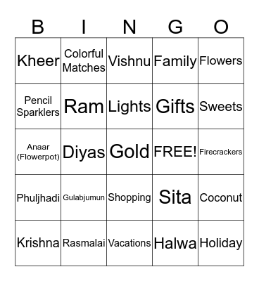 Diwali Bingo Card