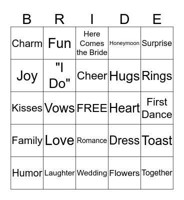 Bridal Shower Bingo Card