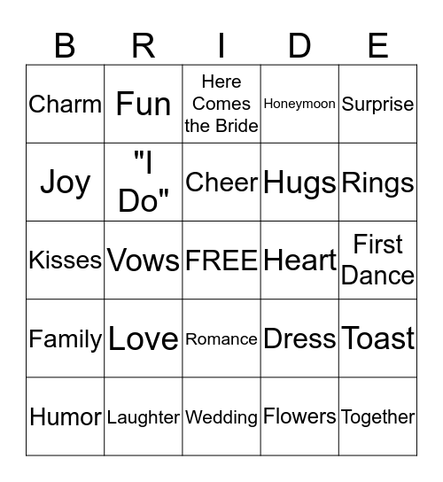 Bridal Shower Bingo Card