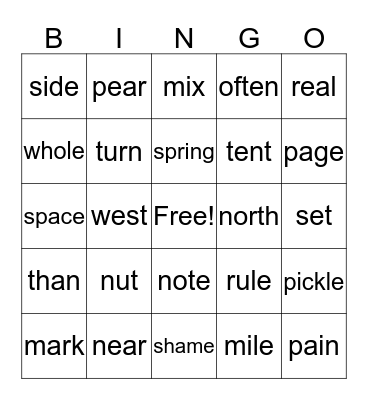 Bedrock Vocabulary Level 2 Bingo Card