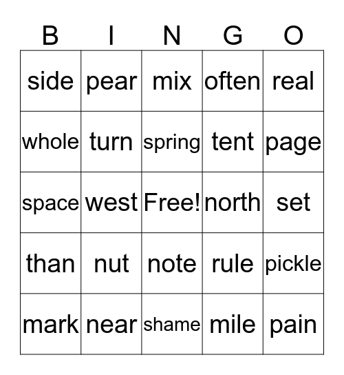 Bedrock Vocabulary Level 2 Bingo Card