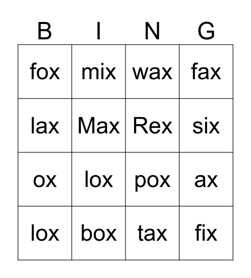 X Bingo Card