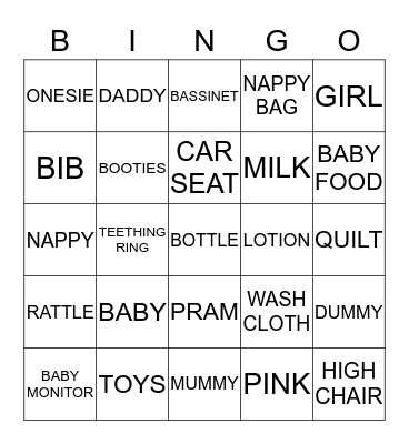 Jazmin's Baby Shower Bingo Card