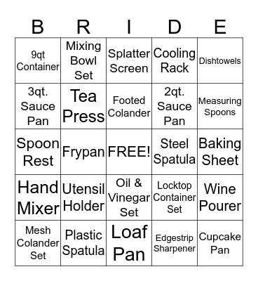 Lauren's Bridal Shower Bride Bingo! Bingo Card