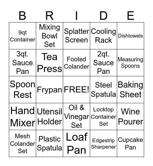 Lauren's Bridal Shower Bride Bingo! Bingo Card