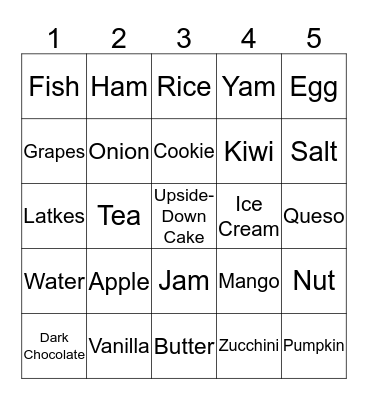 FOOD Bingo Card