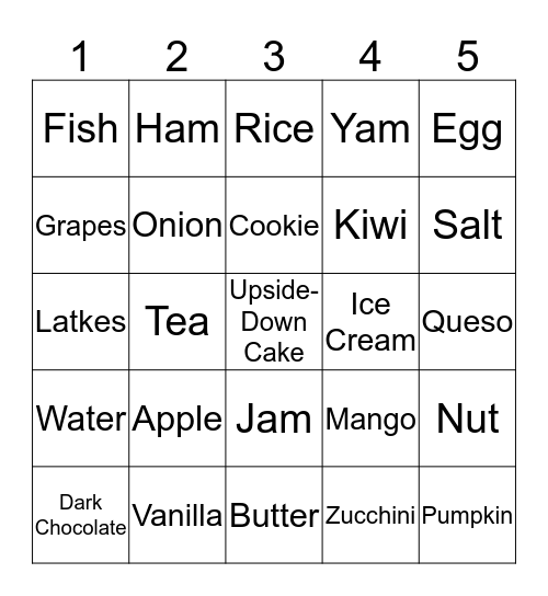 FOOD Bingo Card