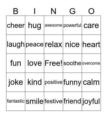Self Esteem Bingo Card
