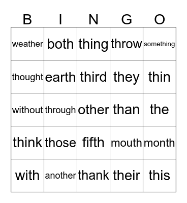 TH words -2 Bingo Card