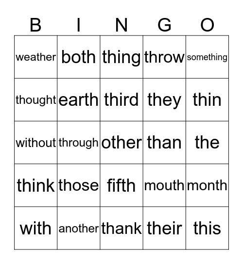 TH words -2 Bingo Card
