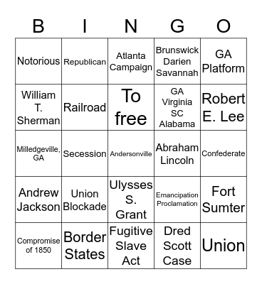 Civil War Review Bingo Card
