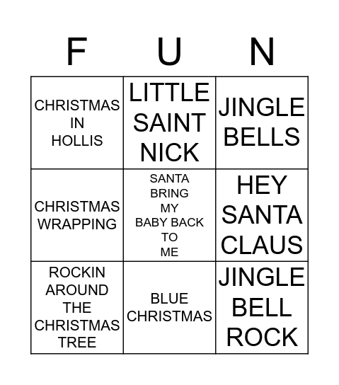 CHRISTMAS MUSIC BINGO  Bingo Card
