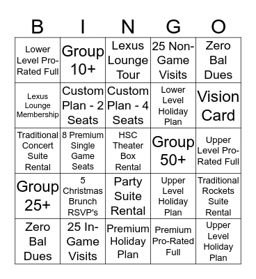 Rockets Holiday Bingo Card