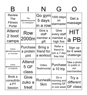 The Fitness Portal Bingo Card