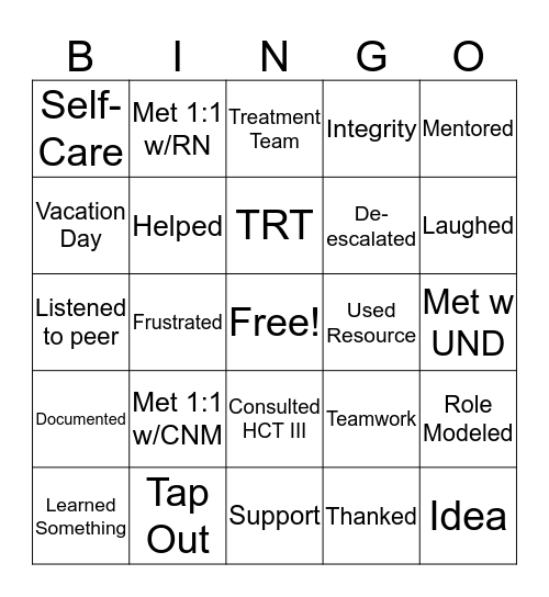 Mentor Bingo  Bingo Card