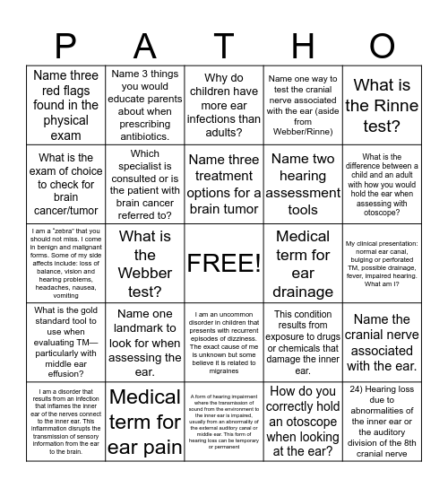 PATHO Bingo Card