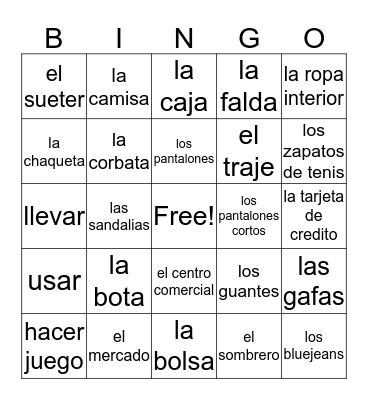 Ch6 Part 1 Vocabulary Bingo Card