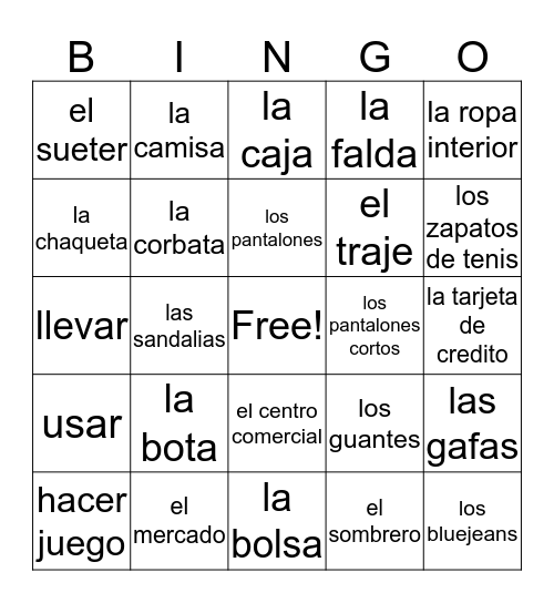 Ch6 Part 1 Vocabulary Bingo Card