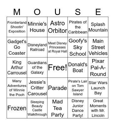 Disneyland Bingo Card