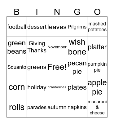 THANKSGIVING Bingo Card
