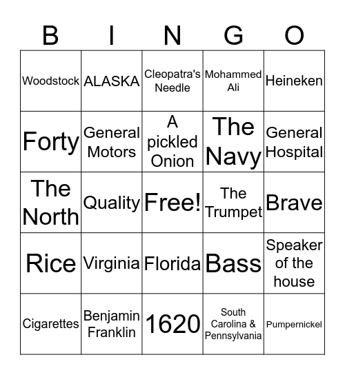 Trivial Bingo Card