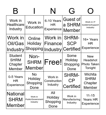 Wichita SHRM Holiday Party Bingo Card