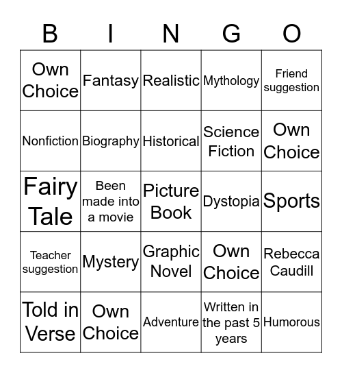 Genre  Bingo Card