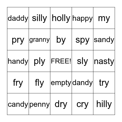 "I" at the end of a word Bingo Card