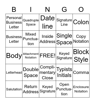 Letters Bingo Card