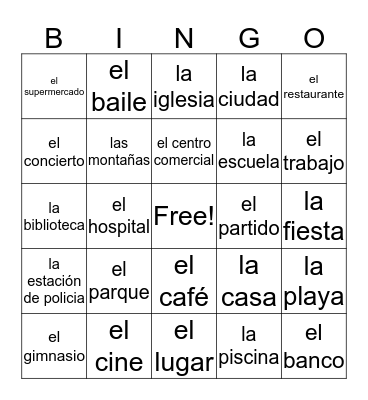 Los Lugares-Places Bingo Card