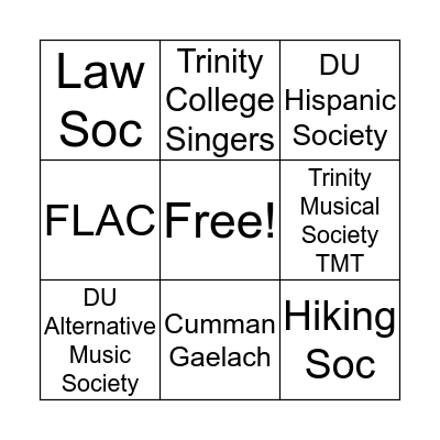 VTP College Awareness Week Society Bingo  Bingo Card