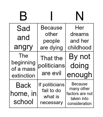 Greta Bingo Card
