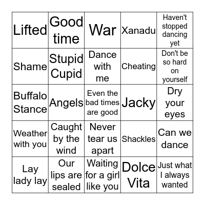 Gary's music bingo Card