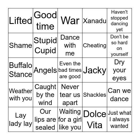 Gary's music bingo Card