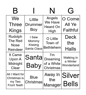Christmas Song Bingo Card