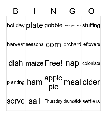 Thanksgiving Bingo Card