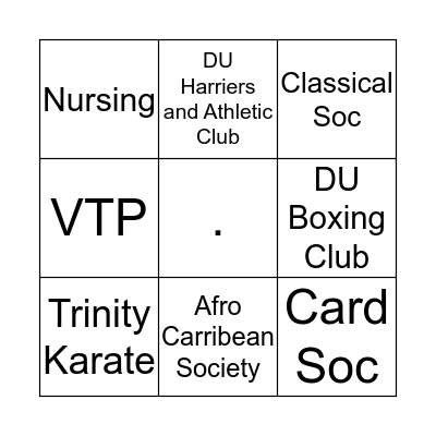 VTP College Awareness Week Society Bingo Card