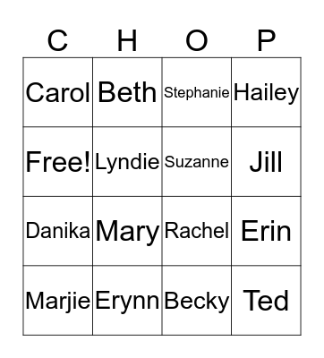 Our Team November 2019 Bingo Card