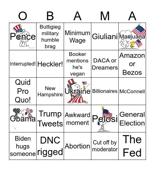 Dem Debate Bingo Card