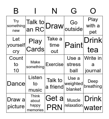 Coping Skills Bingo Card