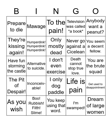 Princess Bride Bingo! Bingo Card