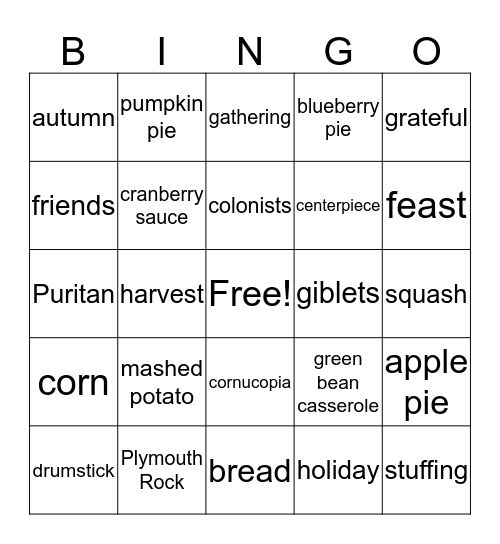 CES Thanksgiving BINGO Card