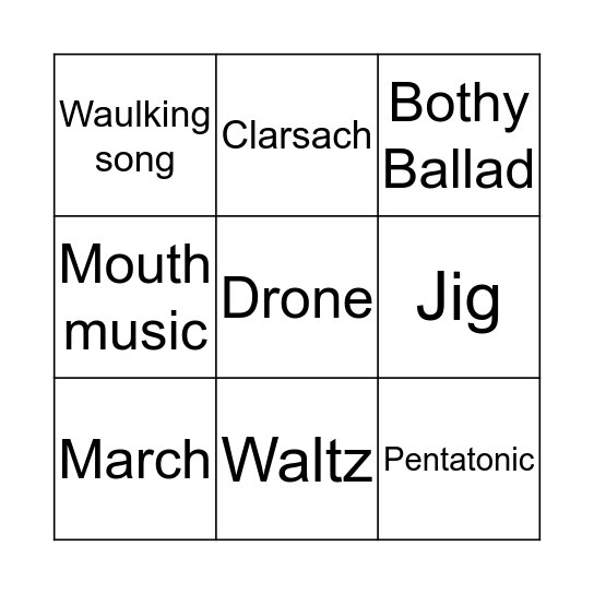 Scottish Music Bingo Card