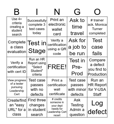 LCDC RELEASE 3.1 TESTING Bingo Card