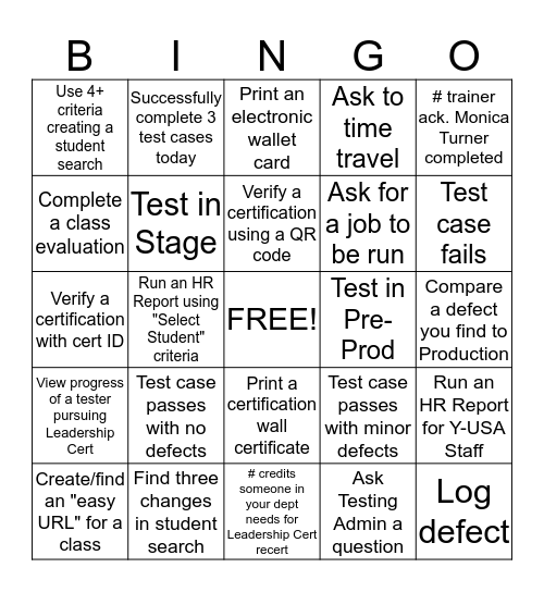 LCDC RELEASE 3.1 TESTING Bingo Card